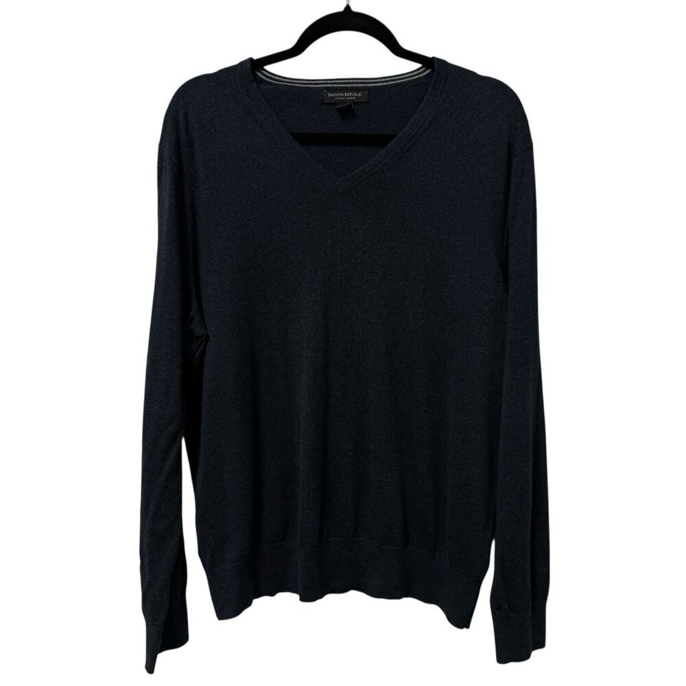 BANANA REPUBLIC V-NECK SWEATER SILK BLEND KNIT MENS L OLD MONEY LUXURY BLUE
